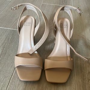 Nude Square-toed Block Heels